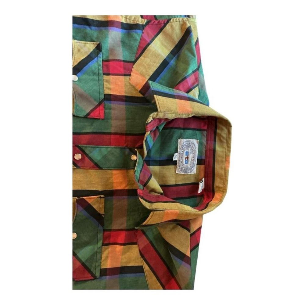 Vintage Plaid Pearl Snap Western Shirt Mens 17 34/35 Cowboy Ranch - Picture 7 of 9